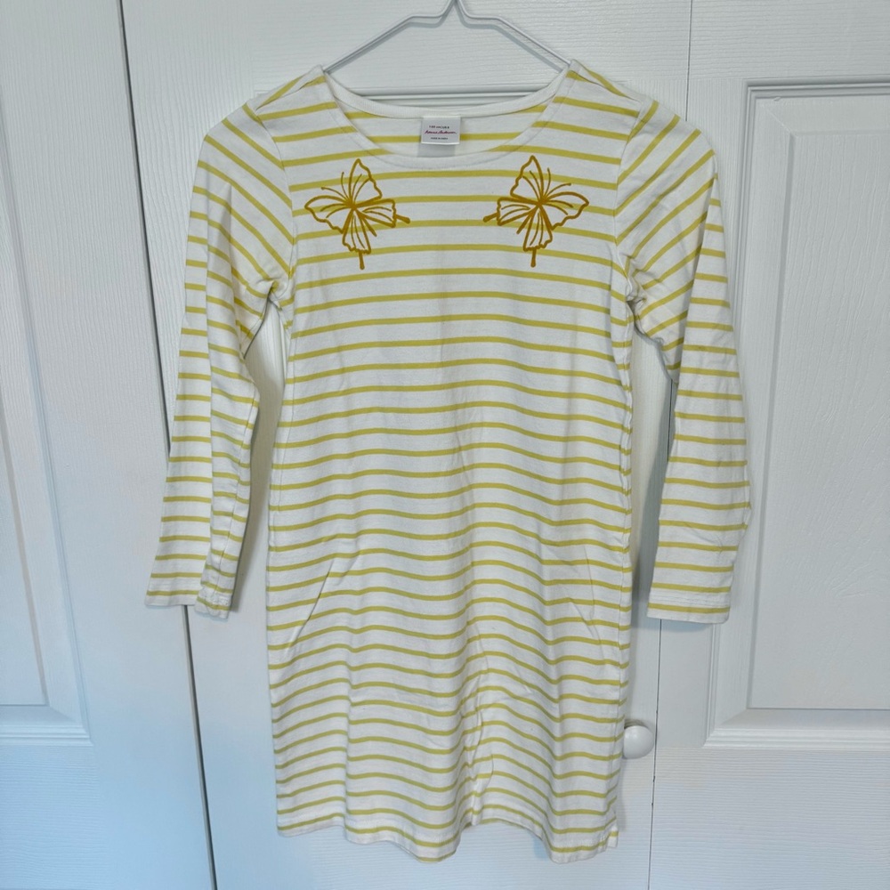 Hanna Andersson Striped Dress with flocked butterflies Sz 8